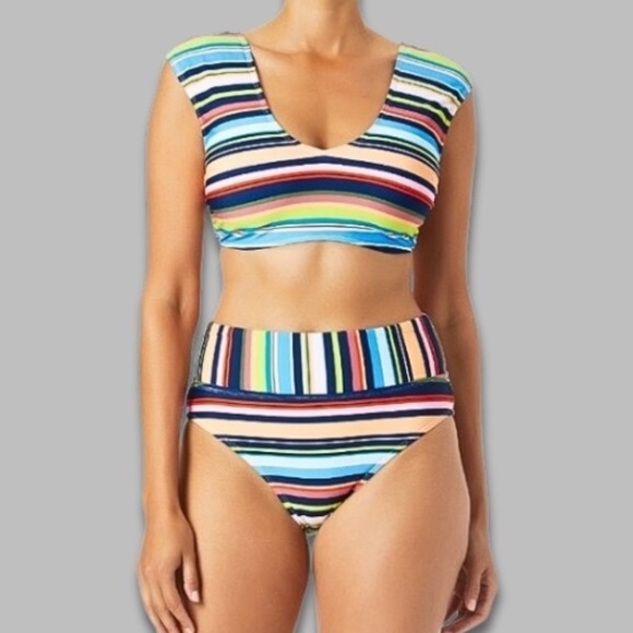 Catalina Swim Brief High-Waist Striped Soft Stretch Fabric Multicolor Women’s 3X - Picture 1 of 6